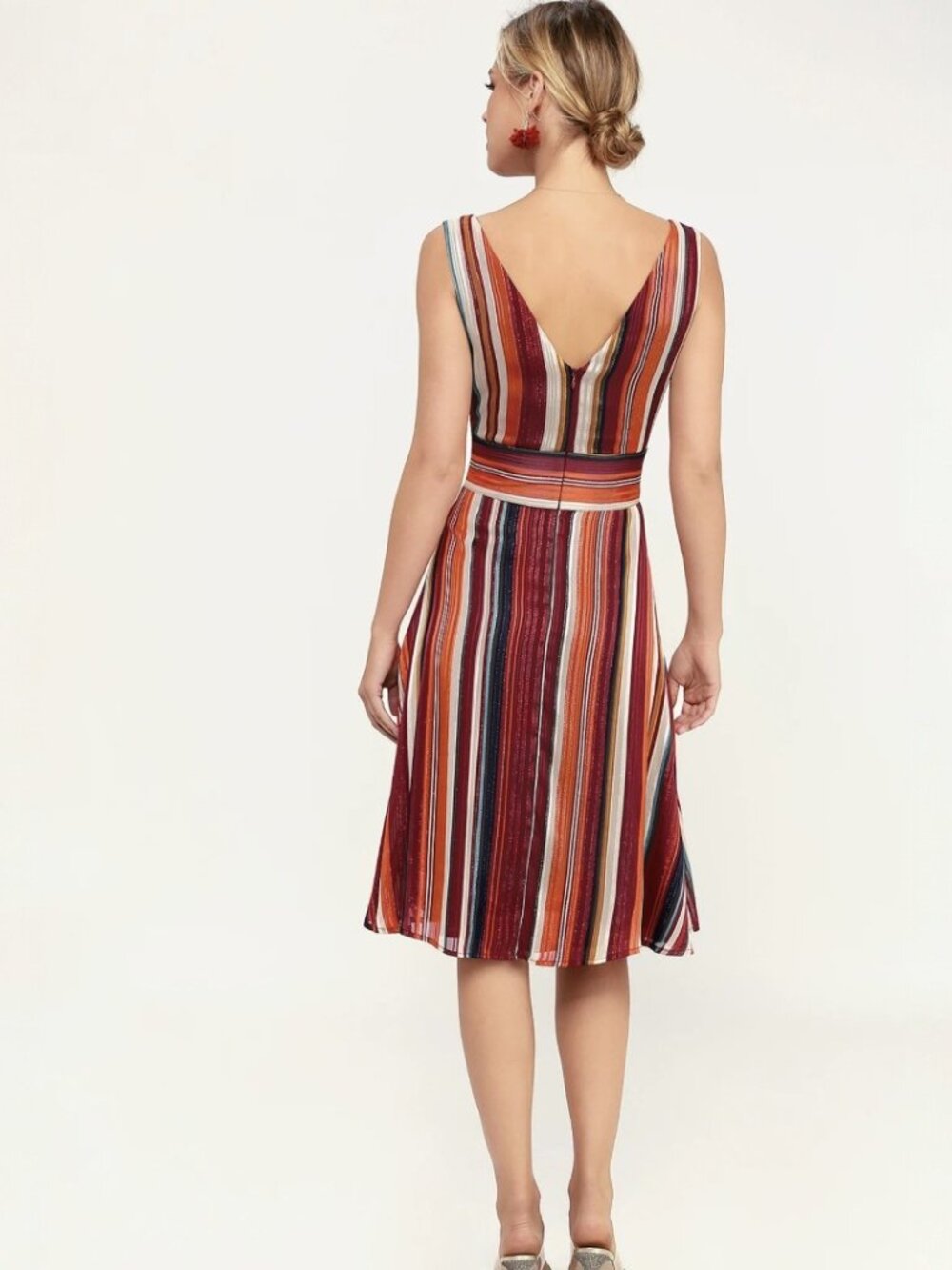 Lulus Make My Dreams Come True Burgundy Multi Striped Midi Dress NWT - Picture 2 of 8